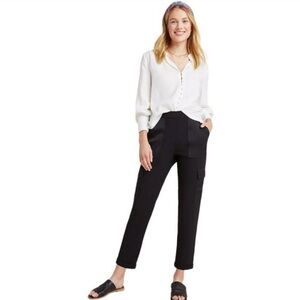 Anthropologie Maeve Delancey Pants Black Satin Trim Cargo Jogger Size XS